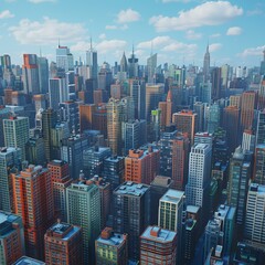 A bustling metropolis with towering skyscrapers and a vibrant cityscape