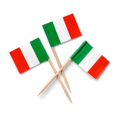 Miniature Italian paper flags close up isolated on white background