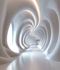 Futuristic tunnel with smooth white walls