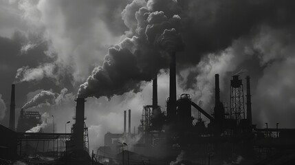 Smoke rising from chimneys of a steel mill, symbolizing heavy industry in action