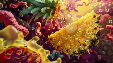 Abstract visualization of a slice of papaya  fruit in stomach for observations  in stomach close view 