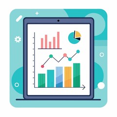 A tablet displaying a financial chart for business analysis, financial reports and business graph analysis, Simple and minimalist flat Illustration