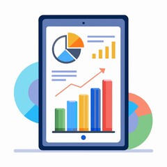 A tablet displaying a financial chart for business analysis, financial reports and business graph analysis, Simple and minimalist flat Illustration