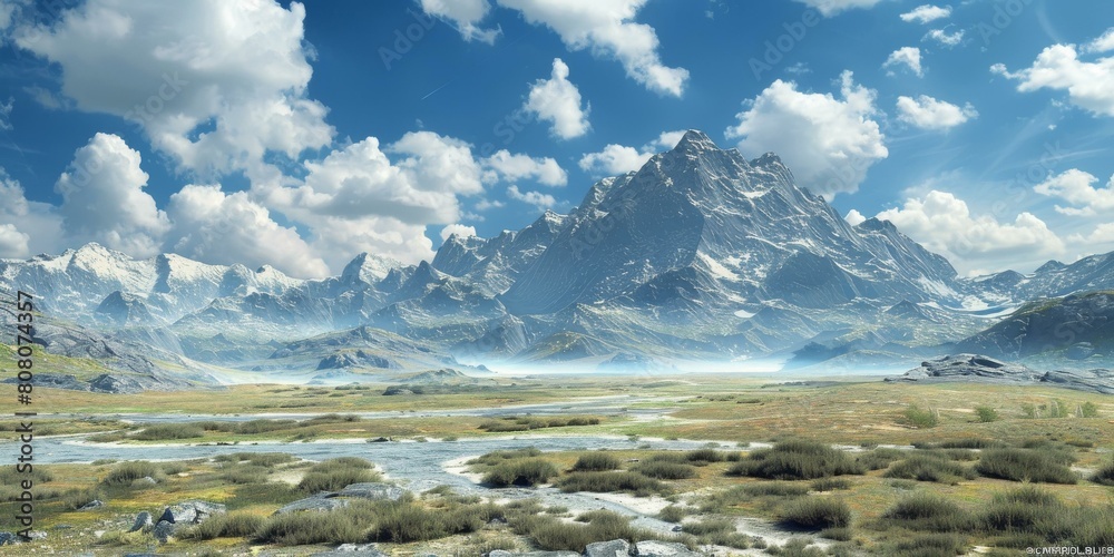 Wall mural Fantasy landscape with mountains and a large valley