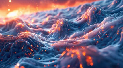 Blue and orange abstract waves background