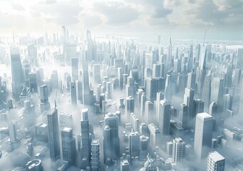 A Metropolis of Towering Structures Amidst the Clouds