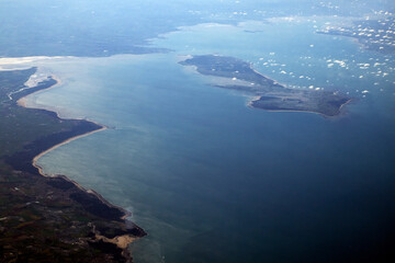 Bilbao spain coast from franche la rochelle aerial view panorama from airplane