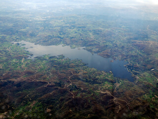 Rabagao River Aerial view from airplane, Portugal