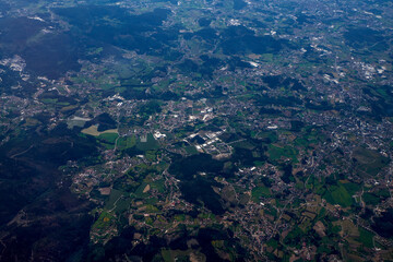 Douro valley near porto Aerial view from airplane, Portugal