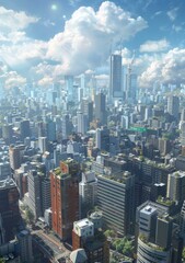 Fototapeta premium A City of the Future with Greenery and Skyscrapers