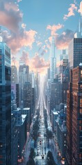 Fototapeta premium A Wide Road in a City with Tall Buildings on Both Sides