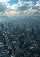 Fototapeta premium A bird's eye view of a large city with skyscrapers and a river running through it