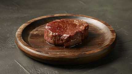 Piece of Steak on Wooden Plate