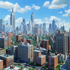 A Wide View of a City with Tall Buildings and a Blue Sky