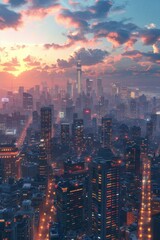 Obraz premium A bustling metropolis with skyscrapers reaching towards the heavens