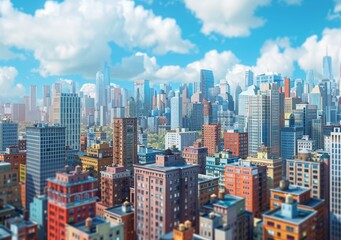 Fototapeta premium A Small City with Tall Buildings and a Blue Sky