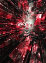 Red and black geometric shapes form a futuristic tunnel