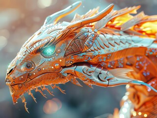An incredibly detailed and realistic rendering of a steampunk dragon