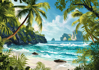  Tropical Paradise: Serene Beach and Lush Palms