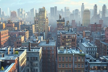 Fototapeta premium A cityscape of tall buildings with a blue sky and white clouds in the background
