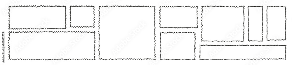 Canvas Prints wavy and scalloped frame squiggle lines. outlines rectangle and square with curved borders. flat vec