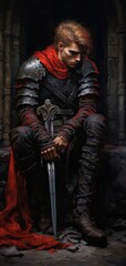Obraz premium knight in a dark medieval fantasy, red and black