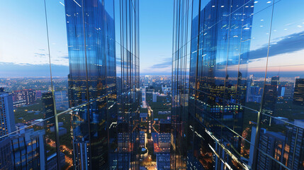 Urban Landscape: Glass Skyscrapers Reflecting Cityscape
