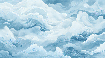 Obraz premium Digital vintage blue printmaking style flowers ancient Chinese yamen abstract graphic poster background