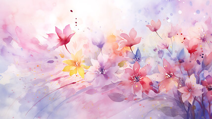 Design a watercolor background with an abstract expression of spring flowers
