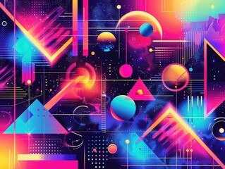 Retro futurism abstract, neon glows and geometric shapes for a dynamic, vibrant backdrop
