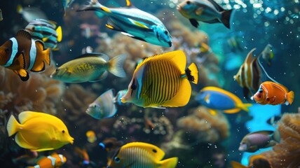 Fototapeta na wymiar Aquarium Fish Swimming in Lush Tropical Colors