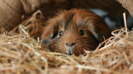 Satisfied Guinea Pig Nestled in Comfortable Bedding