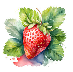 Fresh strawberries watercolor art style  on white and Transparent Background