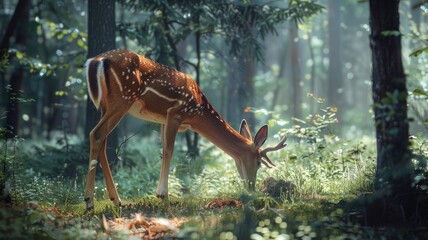 Deer Grazing in the Forest with Grace