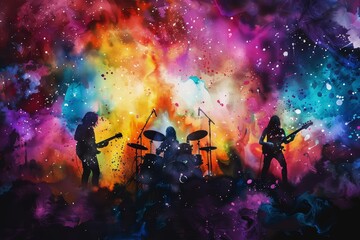 Charismatic concept of music, concerts held in suborbital space, painted in watercolor styles, sharpen Cinematic with copy space