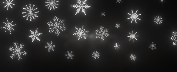 Snowflakes - golden openwork shiny snowflakes, star, 3D rendering.