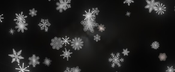 Snowflakes - golden openwork shiny snowflakes, star, 3D rendering.