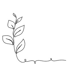 continuous line drawing art of leaves isolated on transparent background. Vector illustration