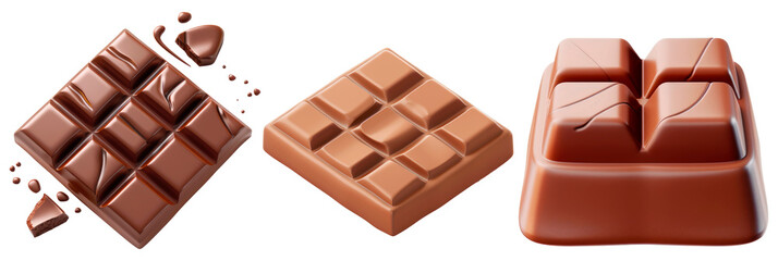 Fototapeta premium Set of chocolate icon 3d, plastic material, isolated on transparent background