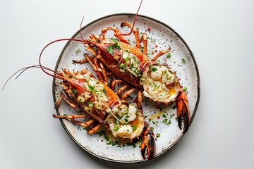 Seafood lobster placed in a plate on a white background 