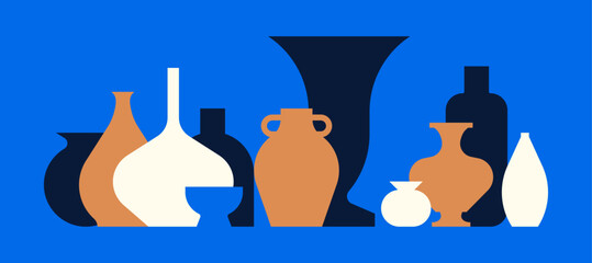 Minimalist composition of vases and pottery