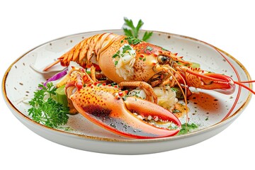 Seafood lobster placed in a plate on a white background