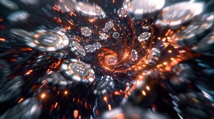 A casino chips, swirling and dancing in a chaotic display, Casino, gambling, chips, loss