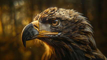 Fototapeta premium Close-up of a bald eagle's beak on natural brown background