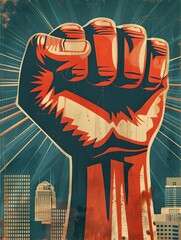 Powerful Fist Raised in Defiant Protest for Social Change and Justice - obrazy, fototapety, plakaty