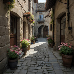 a many potted plants on the side of the street