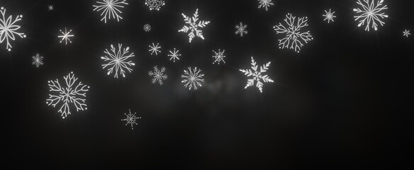 Snowflakes and bokeh lights on the blue Merry Christmas background. 3D render