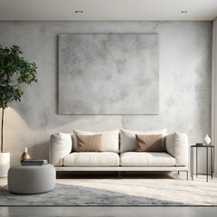 The interior design concept of living room and white abstract art on concrete pattern wall background