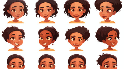 African girl face expression set of cartoon vector
