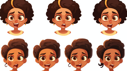 African girl face expression set of cartoon vector